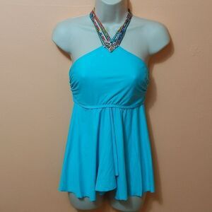 Profile Blush Gottex Swimwear Aqua halter top open back underwire S cup DD NWT